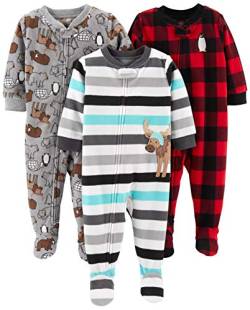 Simple Joys by Carter's Baby-Mädchen 3-Pack Loose Fit Flame Resistant Fleece Footed Pajamas Kleinkindschläfer, Buffalo Karos/Eisbär/Streifen, 18 Monate (3er Pack) von Simple Joys by Carter's