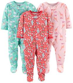 Simple Joys by Carter's Baby-Mädchen 3-Pack Loose Fit Flame Resistant Polyester Jersey Footed Pajamas Kleinkind Pajama-Sets, Giraffe/Kaktus/Regenbogen, 12 Monate (3er Pack) von Simple Joys by Carter's