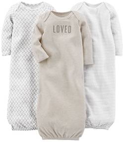 Simple Joys by Carter's Baby Mädchen 3-Pack Neutral Cotton Sleeper Gown Infant-and-Toddler-Nightgowns, Grau/Weiß, 0-3 Monate (3er Pack) von Simple Joys by Carter's