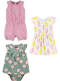 Simple Joys by Carter's Baby Mädchen 3-Pack Romper, Sunsuit and Dress Strampler, Birnen/Blumen/Punkte, 3-6 Monate (3er Pack) von Simple Joys by Carter's