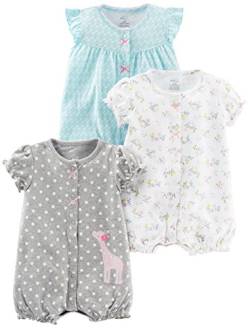 Simple Joys by Carter's Baby Mädchen 3-Pack Snap-up Rompers Strampelhose, Blau Schwan/Grau Punkte/Weiß Floral, 3-6 Monate (3er Pack) von Simple Joys by Carter's