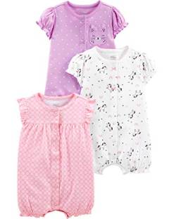 Simple Joys by Carter's Baby Mädchen 3-Pack Snap-up Rompers Strampler, Hellrosa/Lila Punkte/Weiß Einhorn, 0-3 Monate (3er Pack) von Simple Joys by Carter's