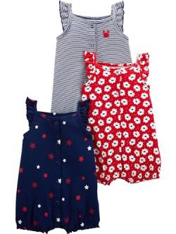 Simple Joys by Carter's Baby Mädchen 3-Pack Snap-up Rompers Strampler, Rot/Weiß/Blau, 0 Monate (3er Pack) von Simple Joys by Carter's