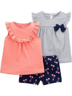 Simple Joys by Carter's Baby-Mädchen 3-Piece Playwear T-Shirt-Set, Marineblau Streifen/Pfirsich/Kirschen, 2 Jahre von Simple Joys by Carter's