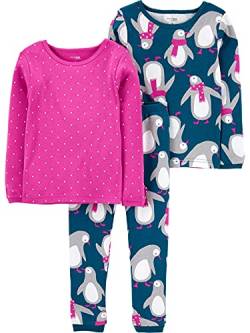 Simple Joys by Carter's Baby Mädchen 3-Piece Snug-fit Cotton Christmas Pajama Pyjama-Set, Marineblau Pinguin/Rosa Punkte, 6-9 Monate (3er Pack) von Simple Joys by Carter's