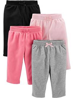 Simple Joys by Carter's Baby-Mädchen 4-Pack Fleece Pants, Rosa/Schwarz/Grau Meliert, 0 Monate (4er Pack) von Simple Joys by Carter's