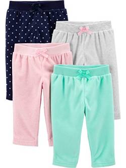 Simple Joys by Carter's Baby-Mädchen 4-Pack Fleece Pants Freizeithose, Aquagrün/Hellgrau/Hellrosa/Marineblau Punkte, 0 Monate (4er Pack) von Simple Joys by Carter's