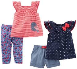 Simple Joys by Carter's Baby-Mädchen 4-Piece Playwear Infant-and-Toddler-Shorts-Clothing-Sets, Floral/Punkte/Streifen/Vogel, 3-6 Monate von Simple Joys by Carter's