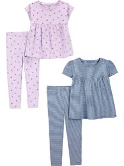 Simple Joys by Carter's Baby-Mädchen 4-teiliges Kurzarm-Shirts und Hosen Spielbekleidungs Playwear-Sets, Blau Streifen/Lila Früchte, 5 Jahre (2er Pack) von Simple Joys by Carter's