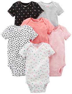 Simple Joys by Carter's Baby Mädchen 6-Pack Short-Sleeve Bodysuit Body, Rosa/Schwarz/Weiß, 3-6 Monate (6er Pack) von Simple Joys by Carter's