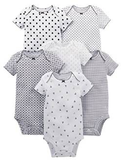 Simple Joys by Carter's Baby Mädchen 6-Pack Short-Sleeve Bodysuit Body, Schwarz/Weiß, 0 Monate (6er Pack) von Simple Joys by Carter's
