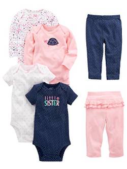 Simple Joys by Carter's Baby Mädchen 6-teiliges Set, Bodys (Kurz- und Langarm) und Hosen, Mehrfarbig/Floral/Herzen/Punkte/Schildkröte, 0 Monate von Simple Joys by Carter's