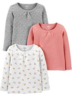 Simple Joys by Carter's Baby Mädchen Long-Sleeve Shirts Hemd, Grau Punkte/Pfirsich/Weiß Floral, 18 Monate (3er Pack) von Simple Joys by Carter's
