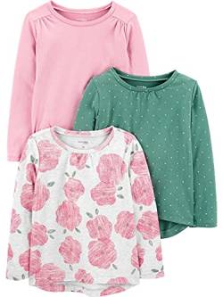 Simple Joys by Carter's Baby Mädchen Long-Sleeve Shirts Hemd, Grün Punkte/Rosa/Floral, 12 Monate (3er Pack) von Simple Joys by Carter's