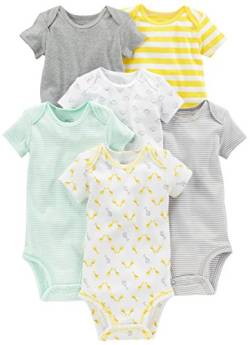 Simple Joys by Carter's Baby Mädchen Neutral Short-Sleeve Infant-and-Toddler-Bodysuits, Grau/Gelb, 6-9 Monate (6er Pack) von Simple Joys by Carter's