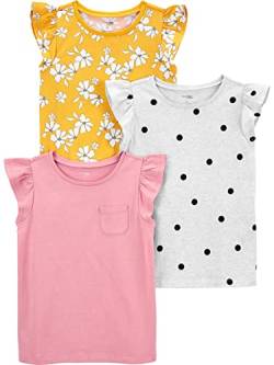 Simple Joys by Carter's Baby Mädchen Short-Sleeve Shirts and Tops, Pack of 3 Hemd, Gelb Blumen/Grau Tupfen/Rosa, 12 Monate (3er Pack) von Simple Joys by Carter's