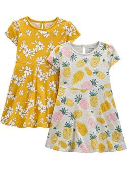 Simple Joys by Carter's Baby Mädchen Short-Sleeve and Sleeveless Dress Sets, Pack of 2 Freizeitkleid, Grau Ananas/Senfgelb Blumen, 12 Monate (2er Pack) von Simple Joys by Carter's