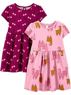 Simple Joys by Carter's Baby Mädchen Short-Sleeve and Sleeveless Dress Sets, Pack of 2 Freizeitkleid, Kirschen/Lama, 2 Jahre (2er Pack) von Simple Joys by Carter's