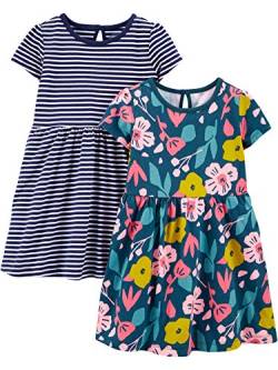 Simple Joys by Carter's Baby Mädchen Short-Sleeve and Sleeveless Dress Sets, Pack of 2 Freizeitkleid, Marineblau Blumenaufdruck/Weiß Streifen, 18 Monate (2er Pack) von Simple Joys by Carter's