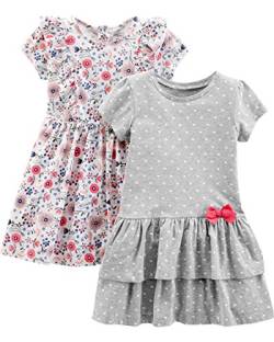 Simple Joys by Carter's Baby-Mädchen Short-Sleeve and Sleeveless Dress Sets, Pack of 2 Lässiges Kleid, Grau Herzen/Weiß Floral, 5 Jahre (2er Pack) von Simple Joys by Carter's