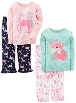 Simple Joys by Carter's Bambine e Ragazze 4-Piece Pajama (Cotton Top & Fleece Bottom) Pyjama-Set, Marineblau/Minzgrün Welpe/Rosa Einhorn/Weiß Hunde, 4-5 Jahre von Simple Joys by Carter's