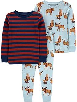 Simple Joys by Carter's Jungen 3-Piece Snug-fit Cotton Christmas Pajama Pyjama-Set, Burgunderrot Streifen/Hellblau Elch, 3 Jahre (3er Pack) von Simple Joys by Carter's