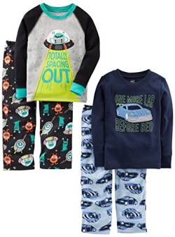 Simple Joys by Carter's Jungen 4-Piece Pajama (Cotton Top & Fleece Bottom) Pyjama-Set, Autos/Weltraum, 4 Jahre von Simple Joys by Carter's