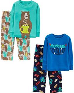 Simple Joys by Carter's Jungen 4-Piece Pajama (Cotton Top & Fleece Bottom) Pyjama-Set, Blau/Grau Bär/Türkisgrün/Junk Food Monster, 5 Jahre von Simple Joys by Carter's