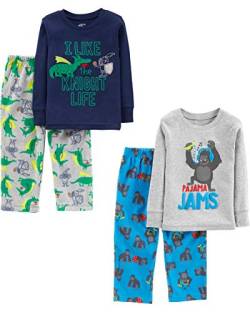 Simple Joys by Carter's Jungen 4-Piece Pajama (Cotton Top & Fleece Bottom) Pyjama-Set, Blau Gorilla/Grau Drache/Marineblau Textaufdruck, 2 Jahre von Simple Joys by Carter's