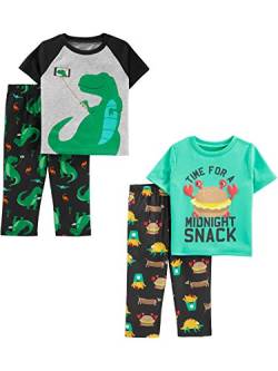 Simple Joys by Carter's Jungen 4-Piece Pajama Set (Short Sleeve Poly Top & Fleece Bottom) Pyjamaset, Grau/Grün/Dinosaurier/Fun-Food, 5 Jahre von Simple Joys by Carter's