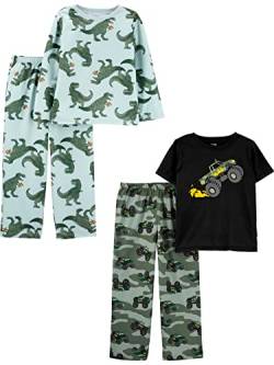Simple Joys by Carter's Jungen 4-Piece Poly Pajamas Pyjama-Set, Aquablau Dinosaurier/Grün Tarnmuster/Schwarz Lkws, 6 Jahre (2er Pack) von Simple Joys by Carter's
