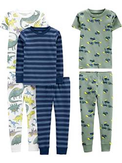 Simple Joys by Carter's Jungen 6-Piece Snug Fit Cotton Pajama Pyjama-Set, Blau Streifen/Grün Konstruktion/Weiß Dinosaurier, 3 Jahre (3er Pack) von Simple Joys by Carter's