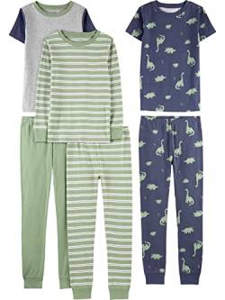 Simple Joys by Carter's Jungen 6-Piece Snug Fit Cotton Pajama Pyjama-Set, Grau Meliert/Grün Streifen/Indigo Waschung Dinosaurier, 12 Monate (3er Pack) von Simple Joys by Carter's