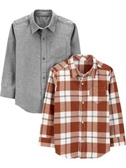 Simple Joys by Carter's Jungen Long-Sleeve Woven, Pack of 2 Baby und Kleinkind formelle Button-Down-Shirt, Grau/Maronibraun Karo, 12 Monate (2er Pack) von Simple Joys by Carter's