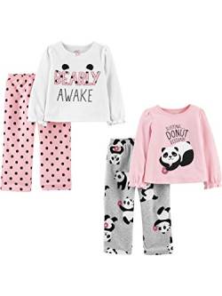 Simple Joys by Carter's Mädchen 4-Piece Pajama (Cotton Top & Fleece Bottom) Pyjama-Set, Grau Panda/Rosa Donut/Weiß Textaufdruck/Punkte, 5 Jahre von Simple Joys by Carter's