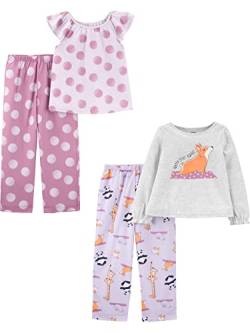 Simple Joys by Carter's Mädchen 4-Piece Poly Pajamas Pyjama-Set, Tupfen/Waldtiere/Yoga, 4-5 Jahre (2er Pack) von Simple Joys by Carter's