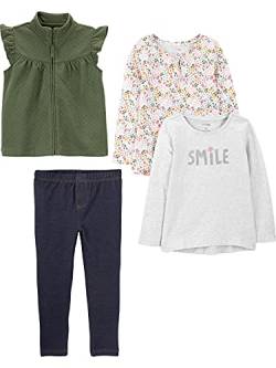 Simple Joys by Carter's Mädchen 4-Teiliges Top- Und Westen-Set, 4er-Pack, Grau Smile/Indigo Waschung/Olivgrün/Weiß Floral, 5 Jahre von Simple Joys by Carter's