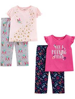 Simple Joys by Carter's Mädchen 4-teiliges Schlafanzug-Set, Fleece (kurzärmliges Polyester-Oberteil und Fleece-Hose), 4er-Pack, Fee/Floral/Textaufdruck, 4 Jahre von Simple Joys by Carter's