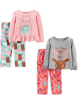 Simple Joys by Carter's Mädchen 4-teiliges Schlafanzug-Set (Baumwolloberteil und Fleece-Hose), Grau Rentieraufdruck/Hellrosa Bär/Minzgrün/Rosa, 4 Jahre von Simple Joys by Carter's