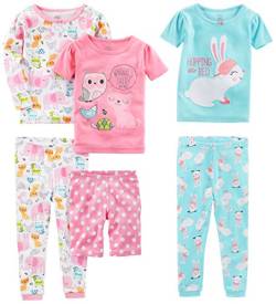 Simple Joys by Carter's Mädchen 6-Piece Snug Fit Cotton Pajama Pyjama-Set, Blau Kaninchen/Rosa Punkte/Weiß Waldtiere, 2 Jahre (3er Pack) von Simple Joys by Carter's