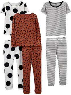 Simple Joys by Carter's Mädchen 6-Piece Snug Fit Cotton Pajama Pyjama-Set, Braun Tiermuster/Grau Tupfen/Weiß Streifen, 3 Jahre (3er Pack) von Simple Joys by Carter's