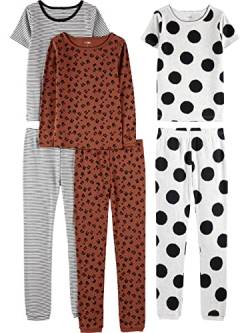 Simple Joys by Carter's Mädchen 6-Piece Snug Fit Cotton Pajama Pyjama-Set, Braun Tiermuster/Grau Tupfen/Weiß Streifen, 5-6 Jahre (3er Pack) von Simple Joys by Carter's