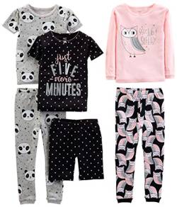 Simple Joys by Carter's Mädchen 6-Piece Snug Fit Cotton Pajama Pyjama-Set, Grau Panda/Rosa Eule/Schwarz Punkte, 12 Monate (3er Pack) von Simple Joys by Carter's