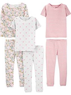 Simple Joys by Carter's Mädchen 6-Piece Snug Fit Cotton Pajama Pyjama-Set, Grau Punkte/Rosa Streifen/Weiß Streublumen, 2 Jahre (3er Pack) von Simple Joys by Carter's