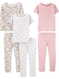 Simple Joys by Carter's Mädchen 6-Piece Snug Fit Cotton Pajama Pyjama-Set, Grau Punkte/Rosa Streifen/Weiß Streublumen, 3 Jahre (3er Pack) von Simple Joys by Carter's