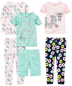 Simple Joys by Carter's Mädchen 6-Piece Snug Fit Cotton Pajama Pyjama-Set, Grün Punkte/Marineblau Donut/Rosa Elefant/Weiß Zebra, 24 Monate (3er Pack) von Simple Joys by Carter's