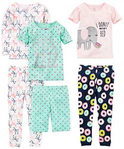 Simple Joys by Carter's Mädchen 6-Piece Snug Fit Cotton Pajama Pyjama-Set, Grün Punkte/Marineblau Donut/Rosa Elefant/Weiß Zebra, 3 Jahre (3er Pack) von Simple Joys by Carter's
