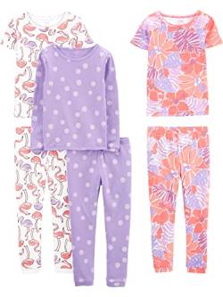 Simple Joys by Carter's Mädchen 6-Piece Snug Fit Cotton Pajama Pyjama-Set, Lila Punkte/Weiß Flamingo/Floral, 6-9 Monate (3er Pack) von Simple Joys by Carter's