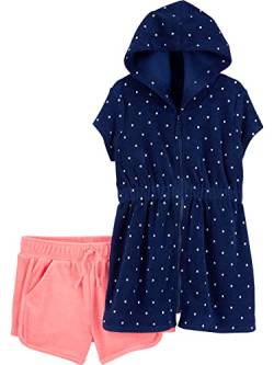 Simple Joys by Carter's Mädchen Hooded Cover-up and Shorts Badebekleidungs-Set, Marineblau Punkte/Rosa, 2 Jahre von Simple Joys by Carter's