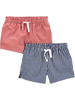 Simple Joys by Carter's Mädchen Knit, 2er Pack Shorts, Korallenrosa/Marineblau Streifen, 7 Jahre von Simple Joys by Carter's